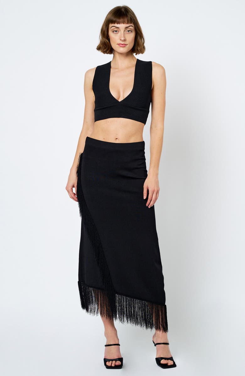CIEBON Chloe Asymmetric Fringe Skirt, Alternate, color, Black
