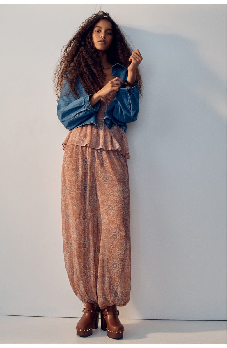 H&M Balloon-leg pull-on pants, Main, color, Light Pink/Floral