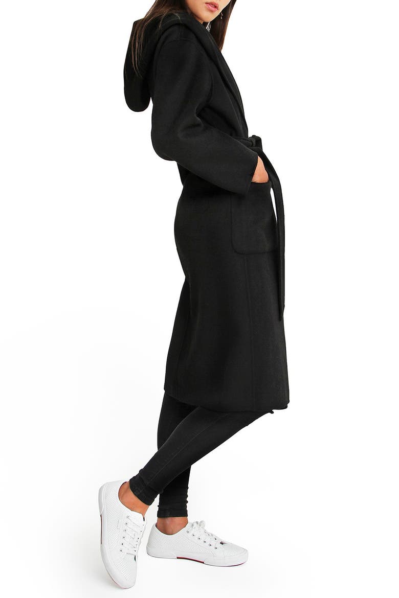 Runaway Wool Blend Robe Coat, Alternate, color, BLACK