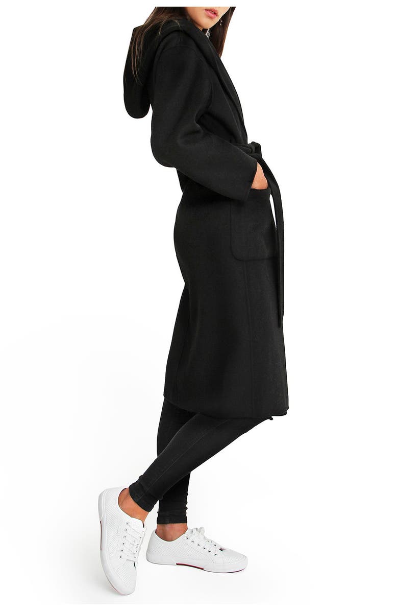 Belle & Bloom Runaway Wool Blend Robe Coat, Alternate, color, Black