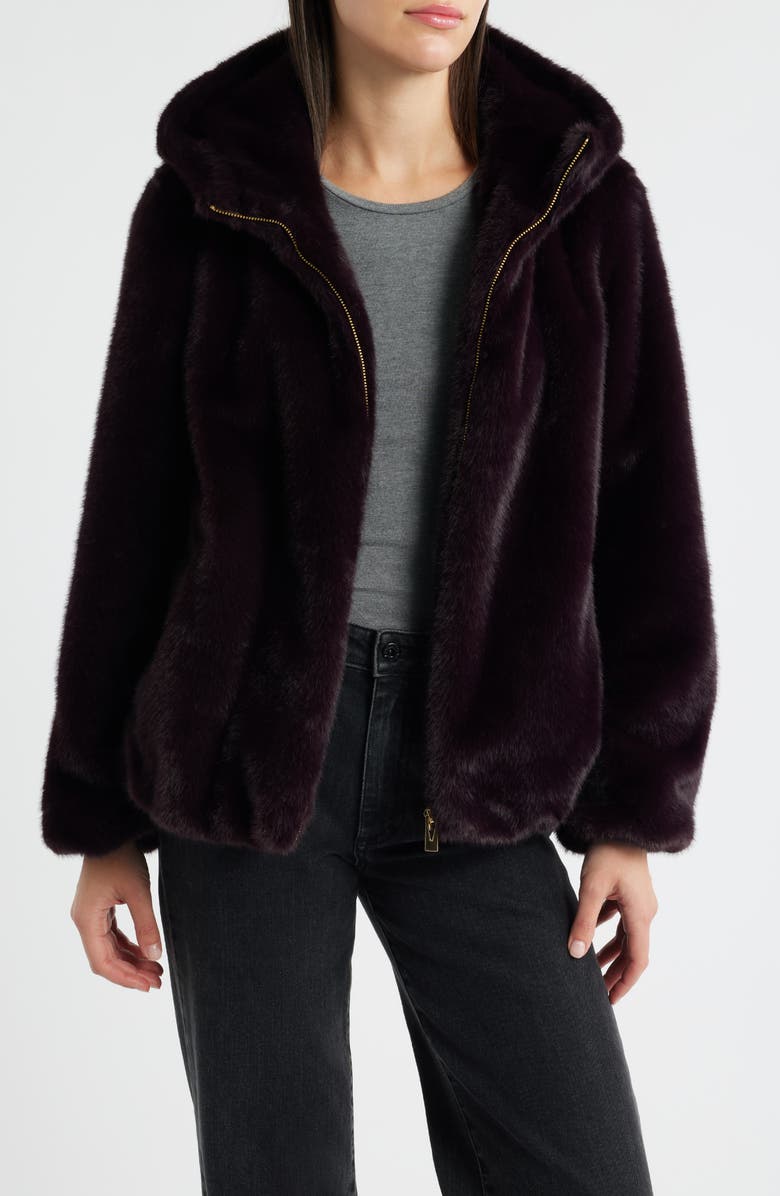 Via Spiga Faux Fur Hooded Jacket, Main, color, Burgundy