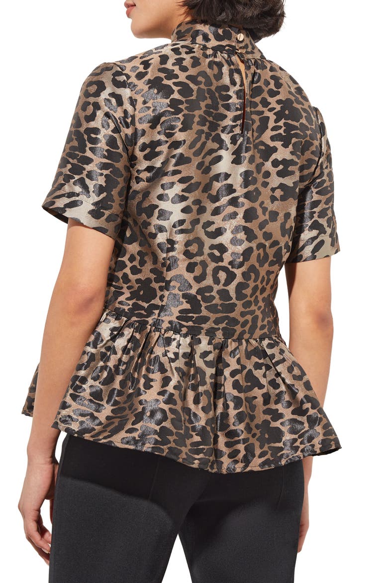 Leopard Print Peplum Top, Alternate, color, JAVA/LMST/BK