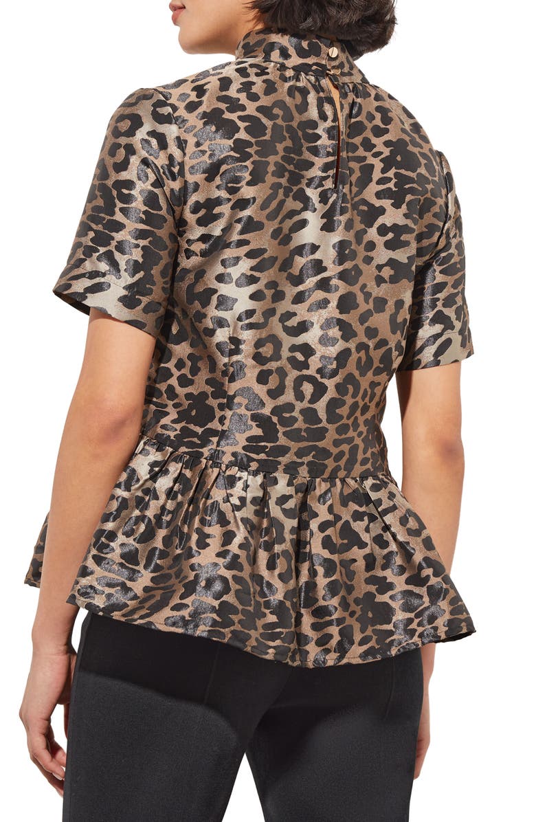 Ming Wang Leopard Print Peplum Top, Alternate, color, Java/Lmst/Bk