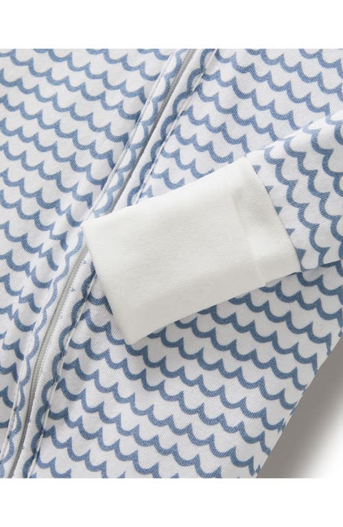Petite Plume La Mer Wave Stripe Stretch Pima Cotton Blend Convertible One-piece Pajamas In Blue
