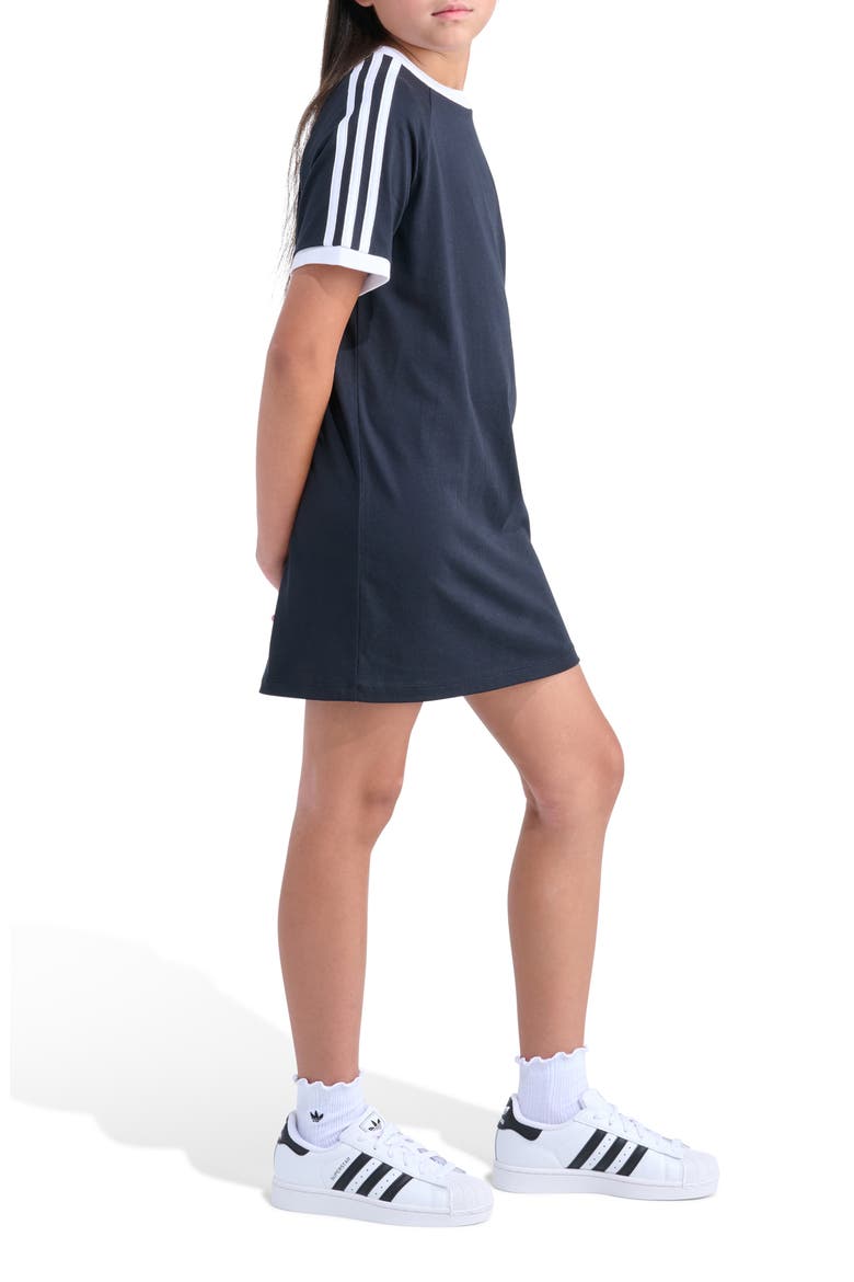 Kids' 3-Stripes Ringer T-Shirt Dress, Alternate, color, BLACK