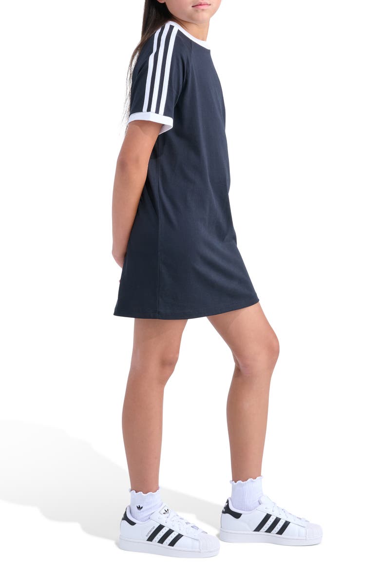 adidas Kids' 3-Stripes Ringer T-Shirt Dress, Alternate, color, Black