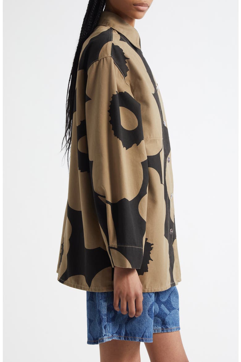 Abstraktio Unikko Floral Oversize Cotton Snap-Up Shirt, Alternate, color, BLACK, LIGHT BROWN