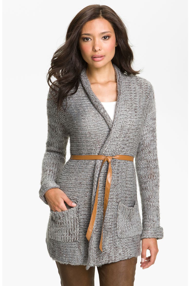Belted Long Cardigan, Main, color, BLUE MULTI