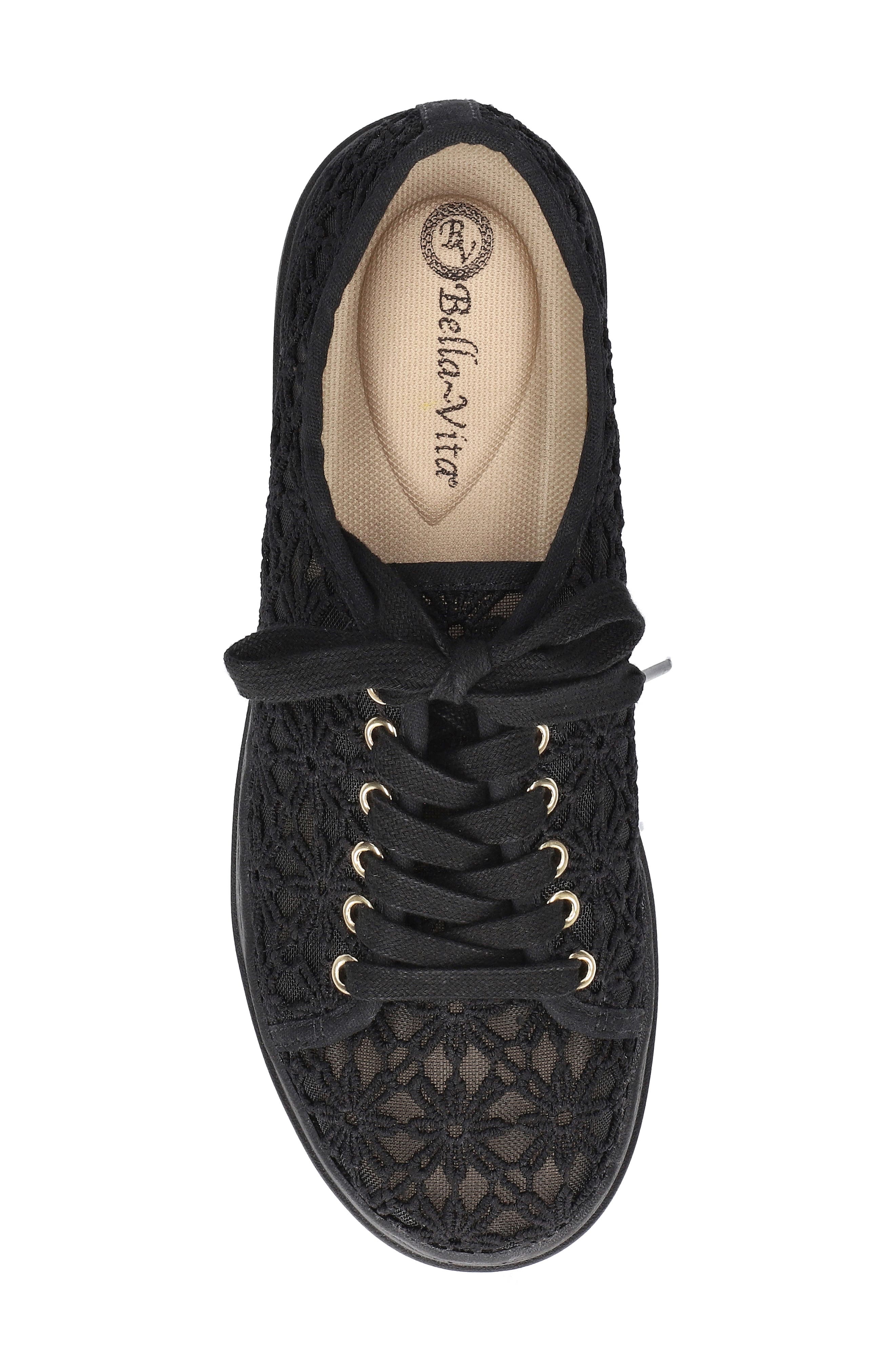 Bella Vita Abagale Lace Platform Sneaker, Alternate, color, Black Flower Embroidery Mesh