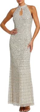 Mac Duggal Embellished Halter Neck Keyhole Gown