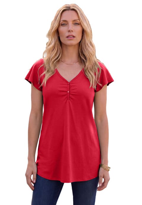 Plus Size Cotton Ultimate Flutter Sleeve Sweetheart Tee (Plus)
