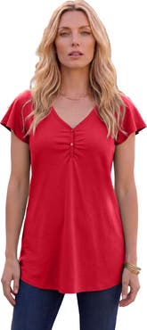 Roaman's Plus Size Cotton Ultimate Flutter Sleeve Sweetheart Tee