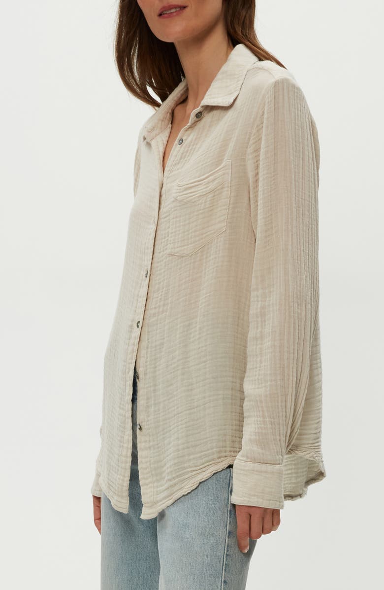 Michael Stars Ernie Cotton Gauze Button-Up Shirt, Alternate, color, Cement