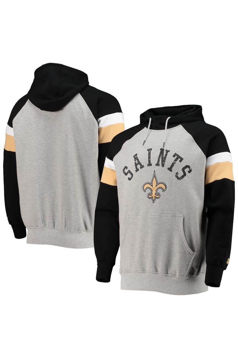 Men's Starter Heathered Gray/Black New Orleans Saints Home Run Raglan Pullover Hoodie, Main, color, Heather Gray