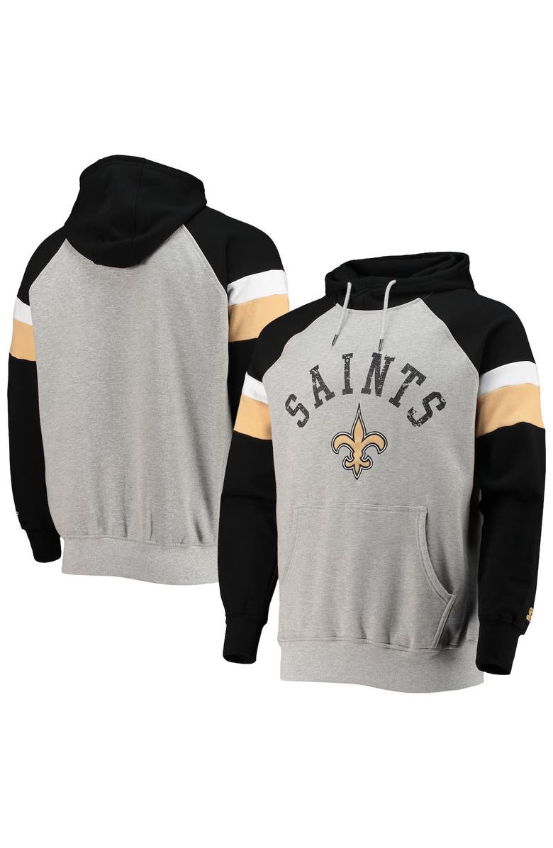 STARTER Men's Starter Heathered Gray/Black New Orleans Saints Home Run Raglan Pullover Hoodie, Main, color, Heather Gray