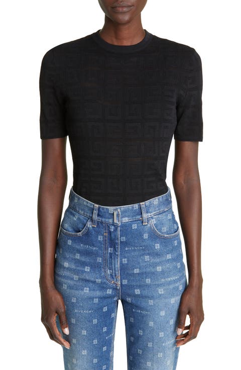 4G Jacquard Knit Short Sleeve Sweater