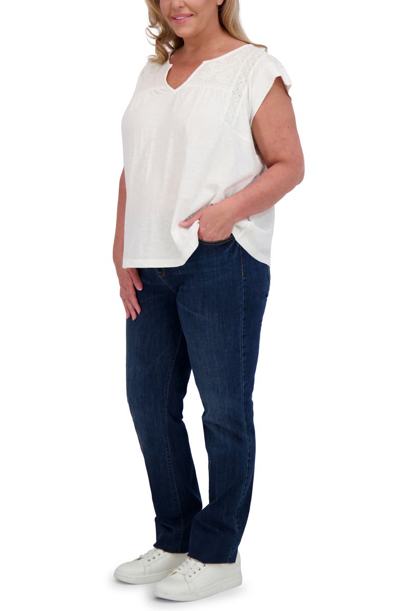 Lucky Brand Floral Embroidered Cap Sleeve T-Shirt, Alternate, color, Bright White