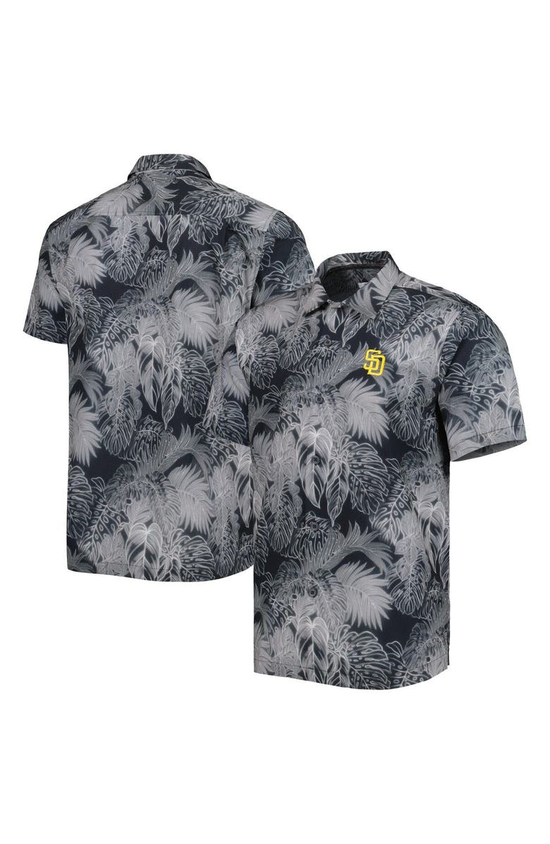 Tommy Bahama Men's Tommy Bahama Black San Diego Padres Bahama Coast Luminescent Fronds IslandZone Button-Up Camp Shirt, Main, color, 