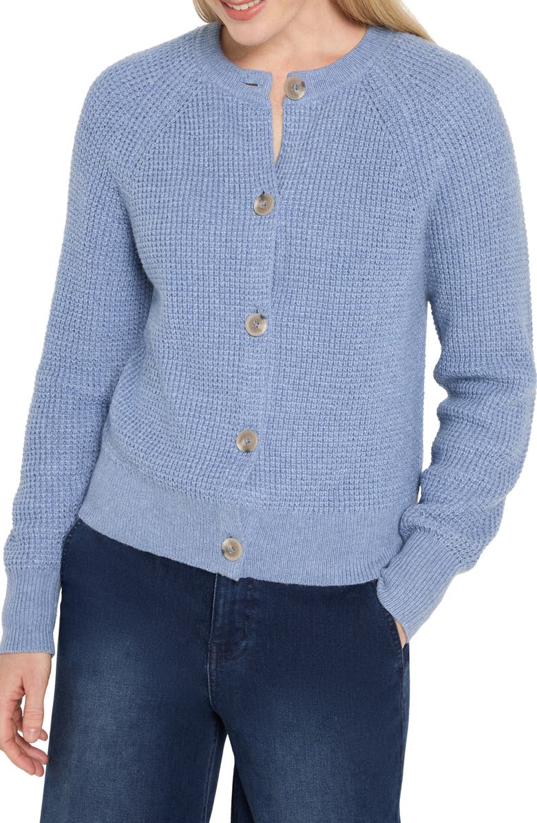 NIC+ZOE Waffle Stitch Cotton Blend Cardigan, Main, color, Dusty Moonstone