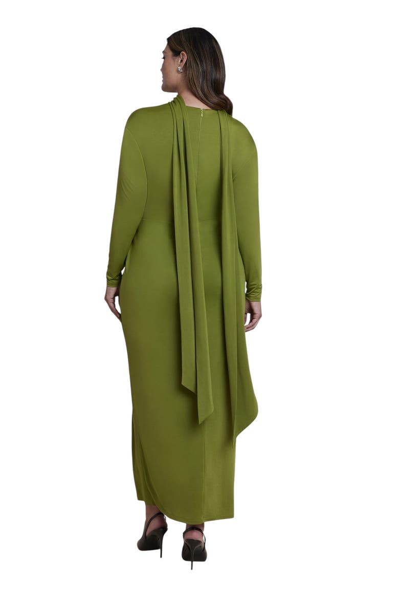 Scarf Detail Twist Front Maxi Dress (plus), Alternate, color, WOODBINE