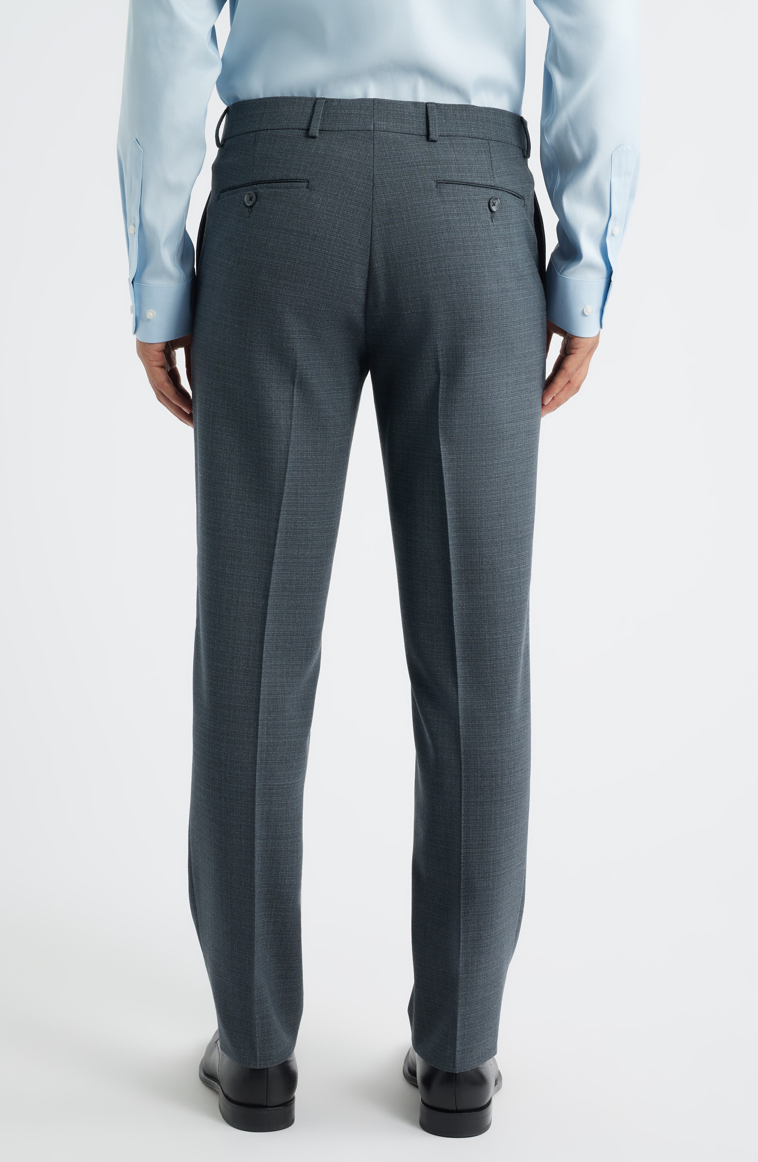 Saxony Trim Fit Flat Front Thatch Weave Wool Blend Dress Pants - image 2