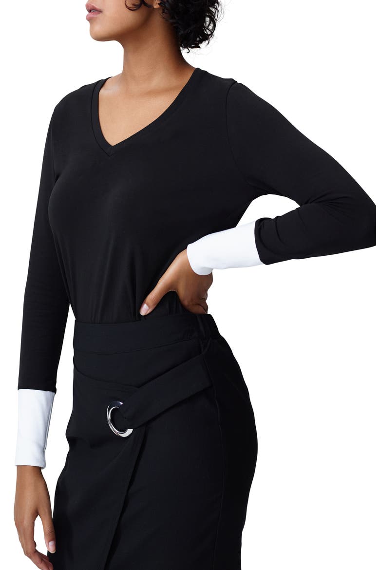 Rhine Colorblock Cuff Top, Alternate, color, BLACK/ WHITE
