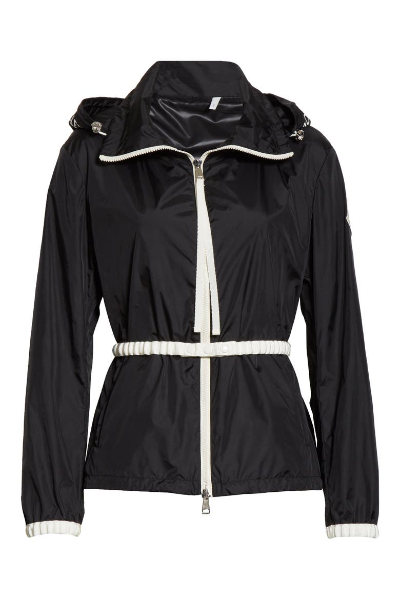 Belted Hooded Logo Jacket, Alternate, color, 999 BLACK