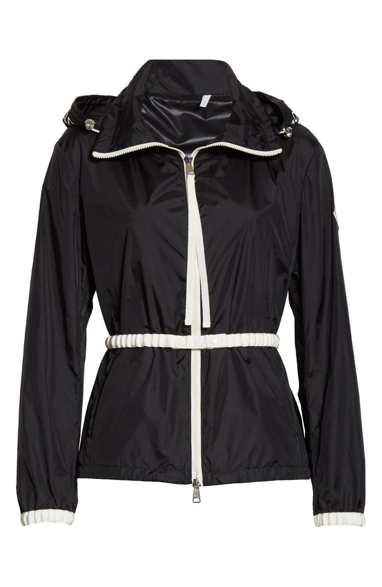 Moncler Belted Hooded Logo Jacket, Alternate, color,
