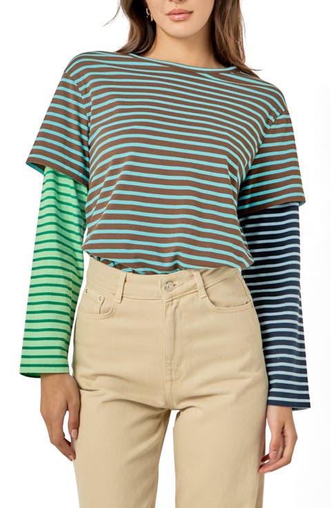Layered Striped Crewneck Top