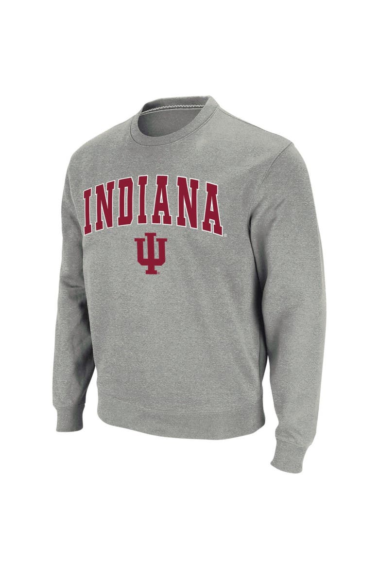 Men's Colosseum Heather Gray Indiana Hoosiers Arch & Logo Crew Neck Sweatshirt, Main, color, Heather Gray