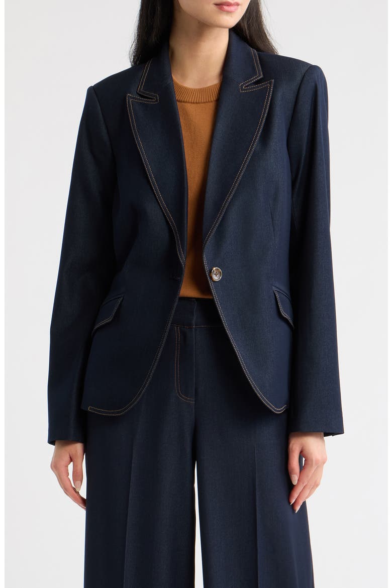 One-Button Denim Jacket, Main, color, DARK DENIM