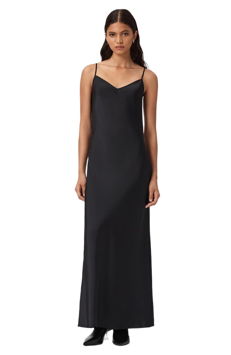 AllSaints Juno Long Sleeve 2-in-1 Sweater & Slipdress, Alternate, color, Shadow Black