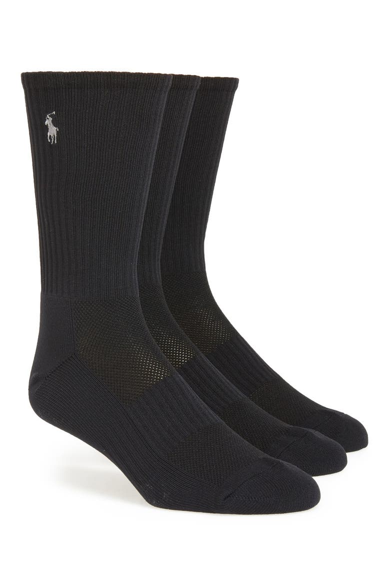 3-Pack Tech Athletic Crew Socks, Main, color, BLACK
