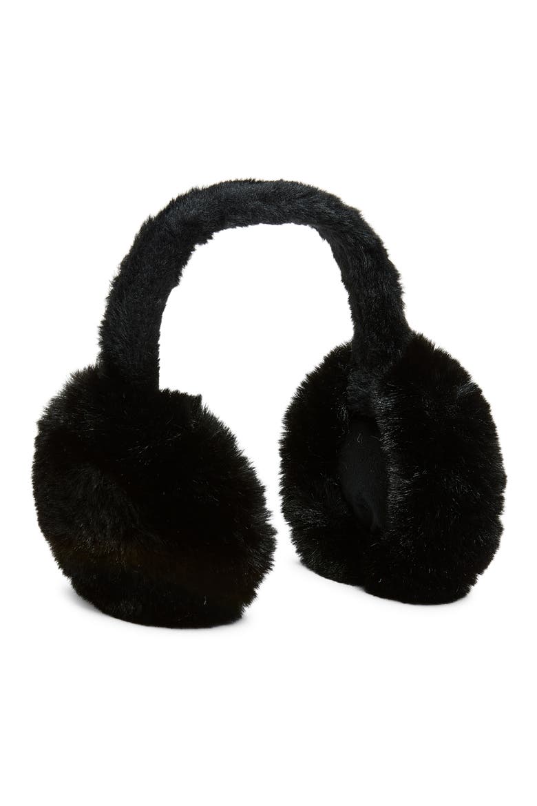 Faux Fur Earmuffs, Main, color, BLACK