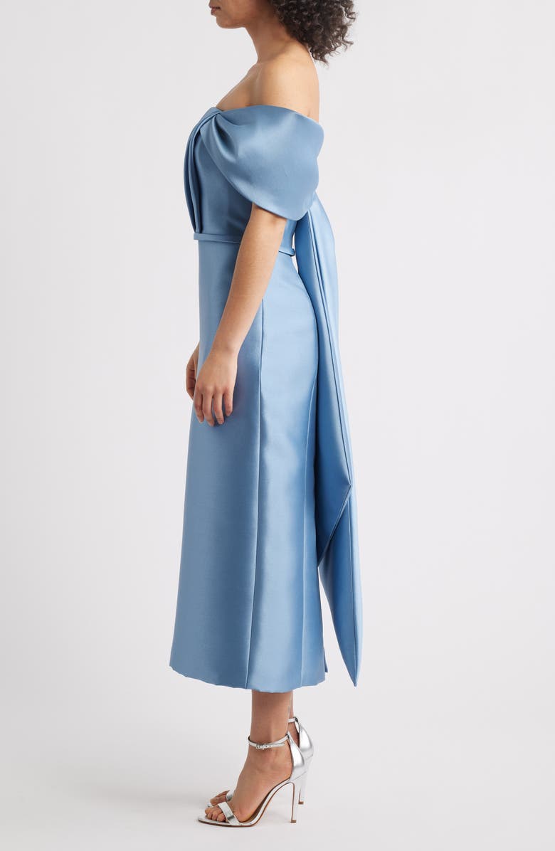 Amsale Bow Midi Satin Cocktail Dress, Alternate, color, Smokey Blue