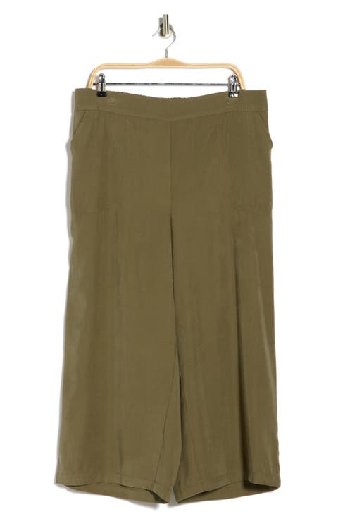 Brushed Twill Crop Wide Leg Pants (Plus)