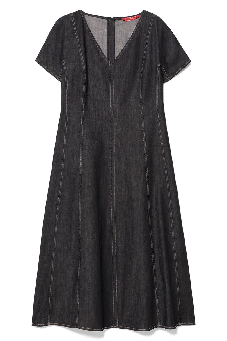 Denim Fit & Flare Midi Dress, Alternate, color, NAVY