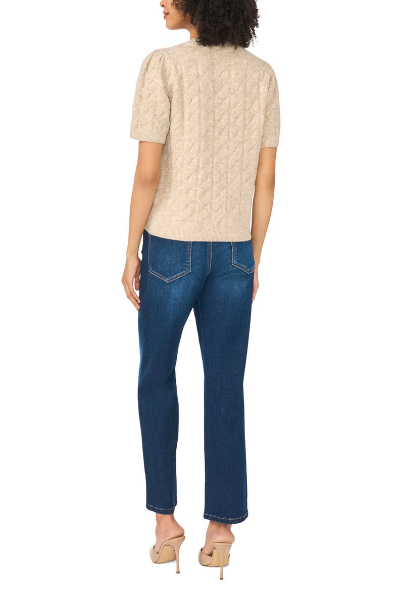 Cable Stitch Puff Sleeve Sweater, Alternate, color, OATMEAL