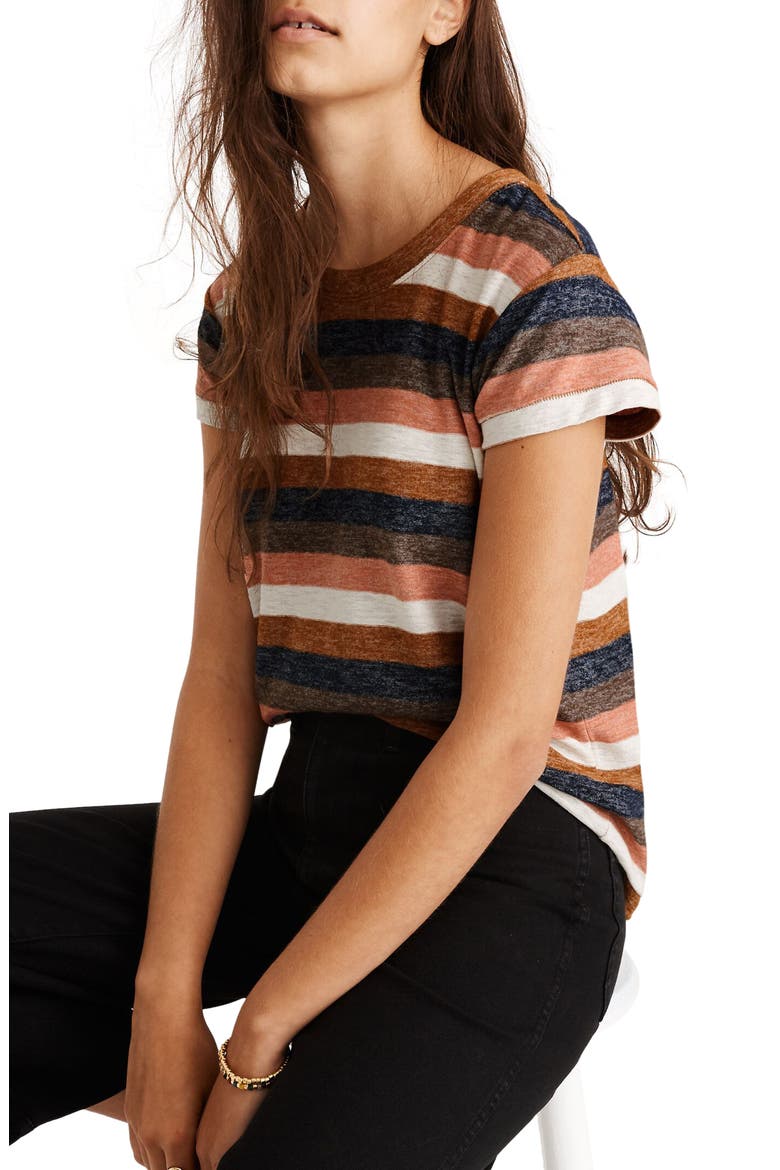 Textured Tee in Stripe, Alternate, color, GOLDEN PECAN CATERPILLAR STR