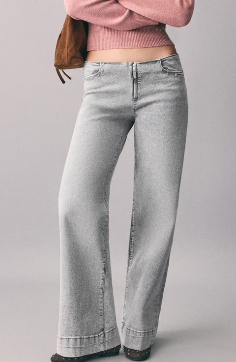 Low Rise Stud Wide Leg Jeans