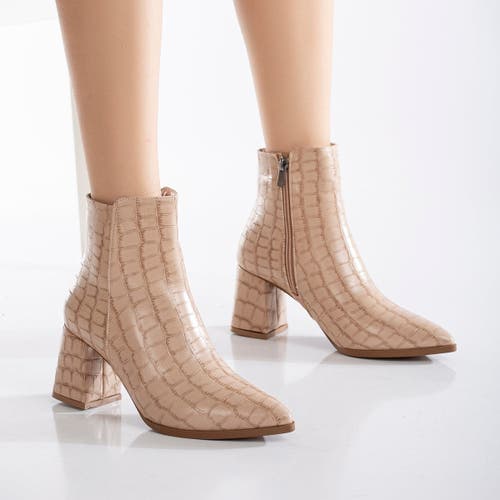 Forever & Always Shoes Lilith Croco Ankle Boots In Cream Croco