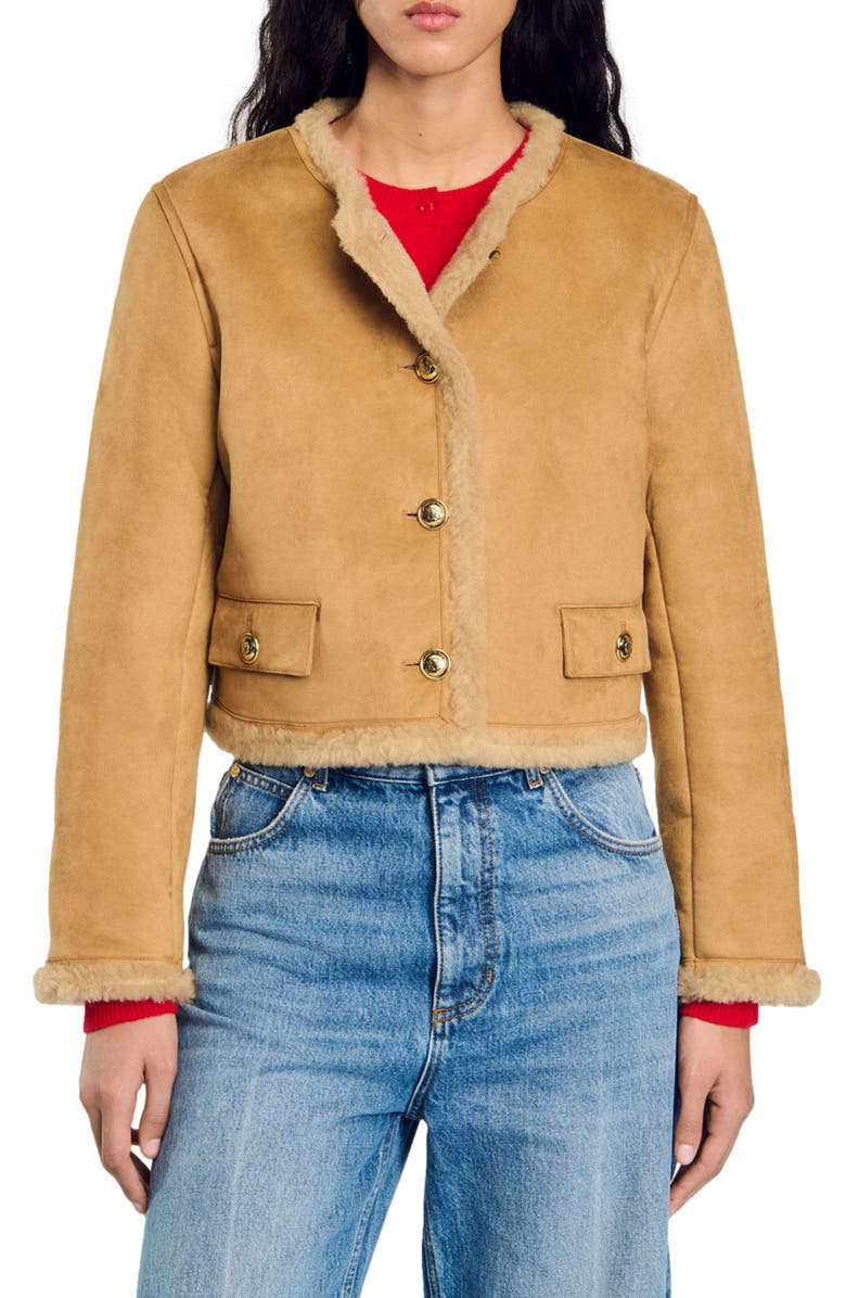 SANDRO Faux fur jacket, Alternate, color, 