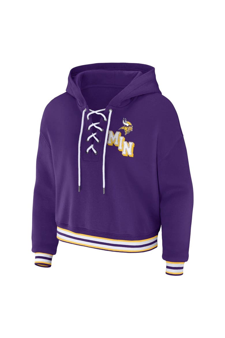 Women's WEAR by Erin Andrews Purple Minnesota Vikings Lace-Up Pullover Hoodie, Alternate, color, Purple