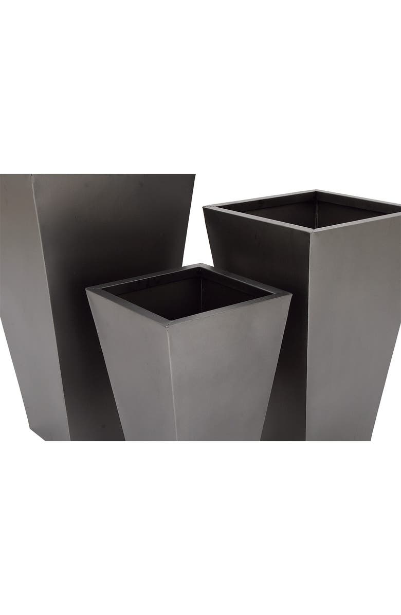 WILLOW ROW Gray Metal Contemporary Planter with Tapered Base & Polished Exterior - Set of 3, Alternate, color, Grey