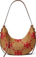 Tory Burch Romy T Monogram Straw Half Moon Shoulder Bag