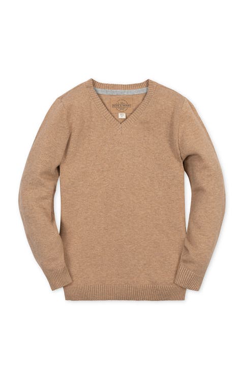 Kids' Organic Cotton V-Neck Elbow Patch Sweater