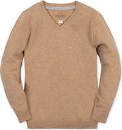 Hope & Henry Kids' Organic Cotton V-Neck Elbow Patch Sweater