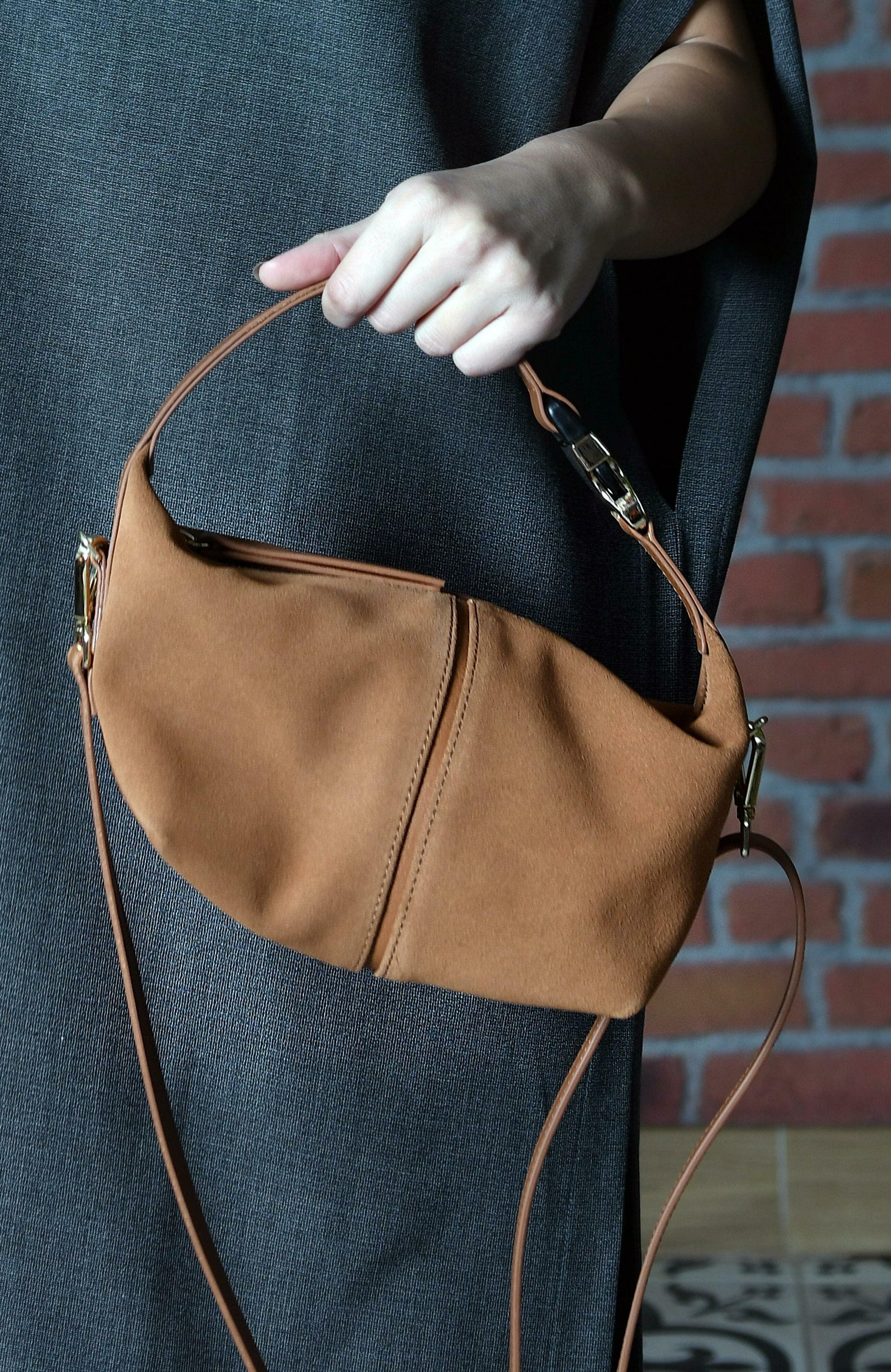 Leona Leather Crossbody Bag, Alternate, color, Cognac Brown Suede Leather