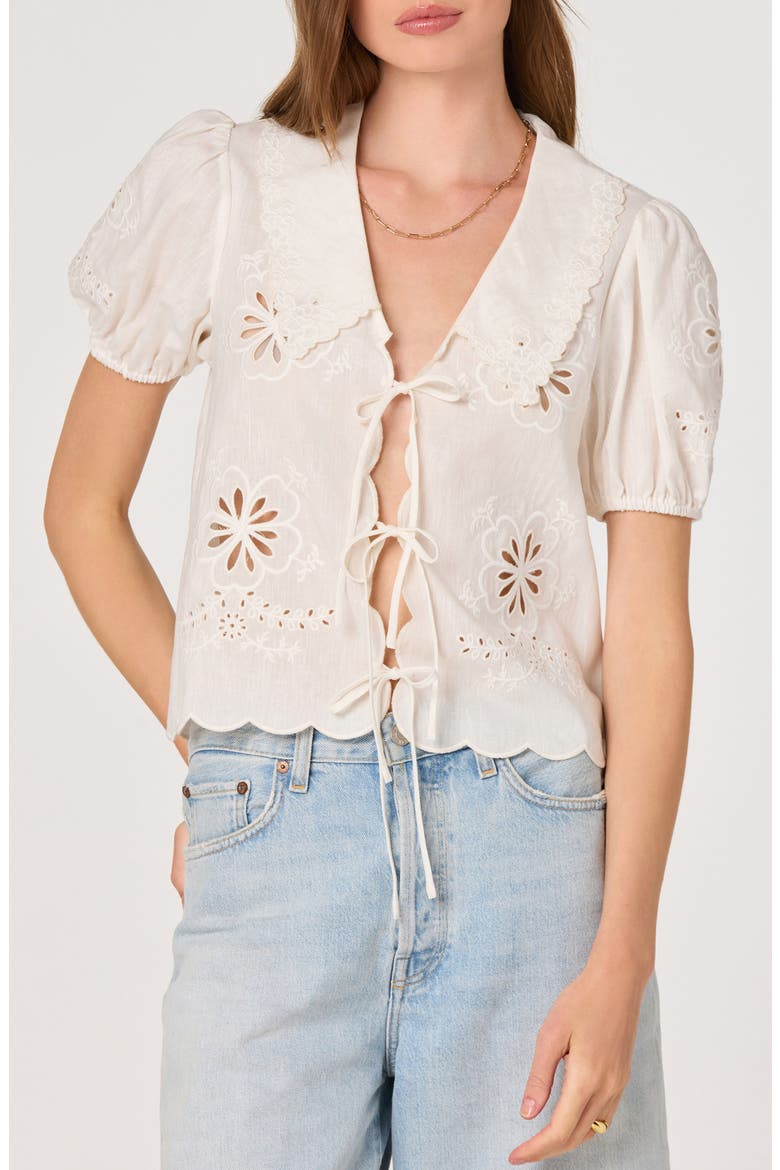 Eider Tie Front Eyelet Top, Main, color, WHITE