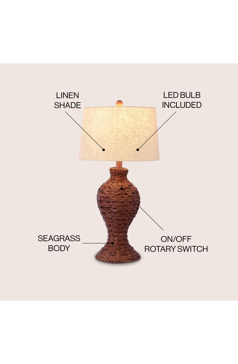 JONATHAN Y Elicia 31" 1-Light Coastal Cottage Water Hyacinth Weave LED Table Lamp, Alternate, color, Dark Brown